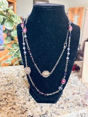 Gold Plated Chain Necklace with Dark Purple and Light Purple Beads by Youngevity